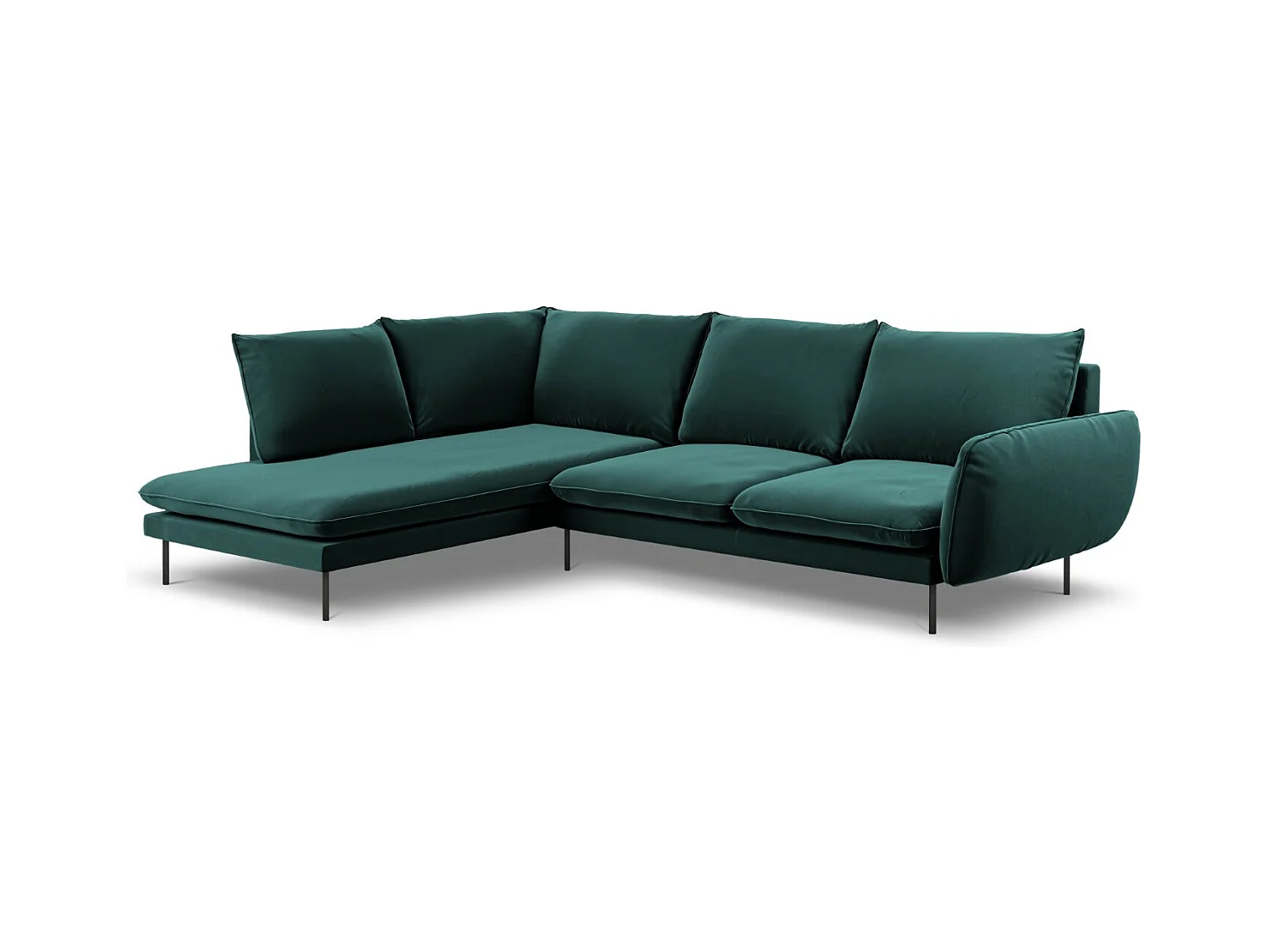 Cosmopolitan Design - Canapé d'angle gauche "Vienna" 6 places en velours pétrole - 275x185x95cm