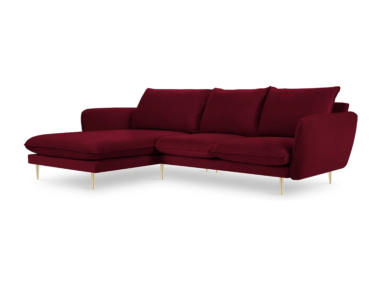 Cosmopolitan Design - Canapé d'angle gauche "Vienna" 5 places en velours rouge - 255x170x95cm