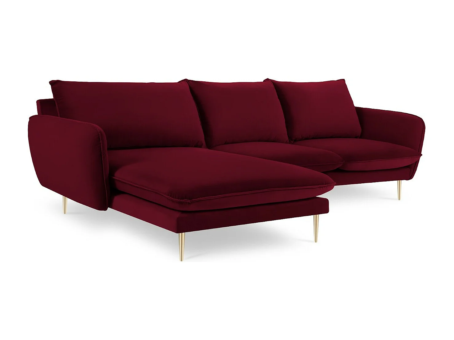 Cosmopolitan Design - Canapé d'angle gauche "Vienna" 5 places en velours rouge - 255x170x95cm