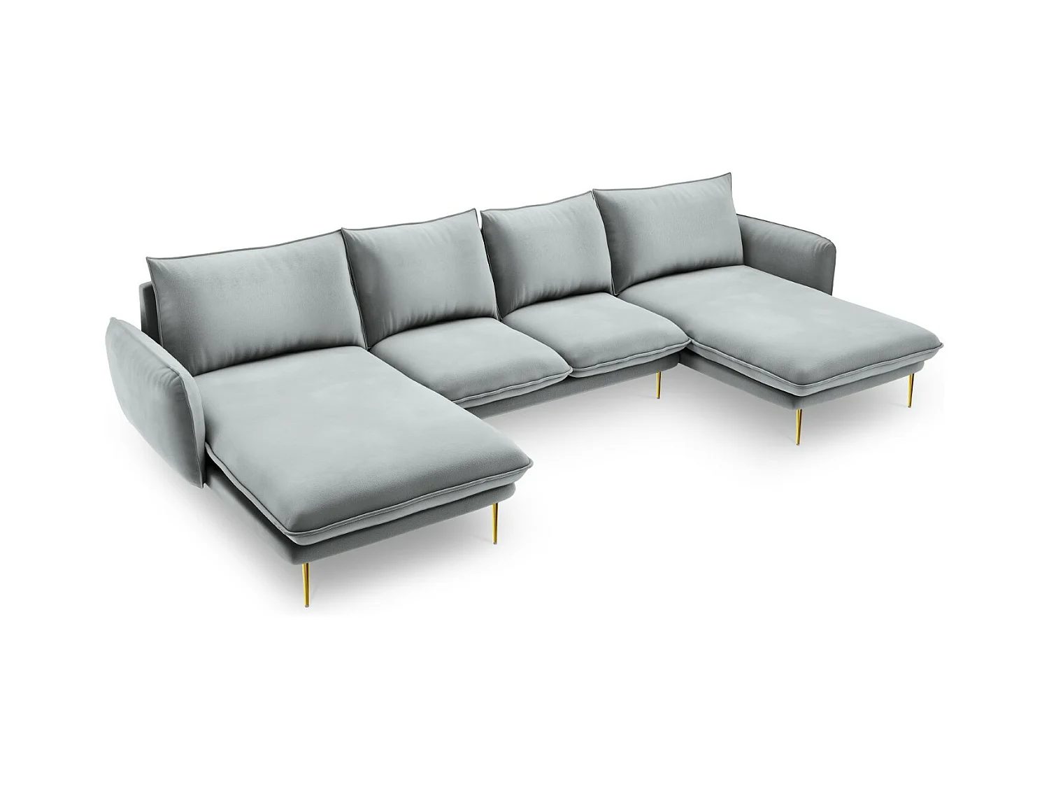 Cosmopolitan Design - Panoramische bank "Vienna" 6 zitplaatsen, Flueel, Lichtgrijs - 350x170x95cm
