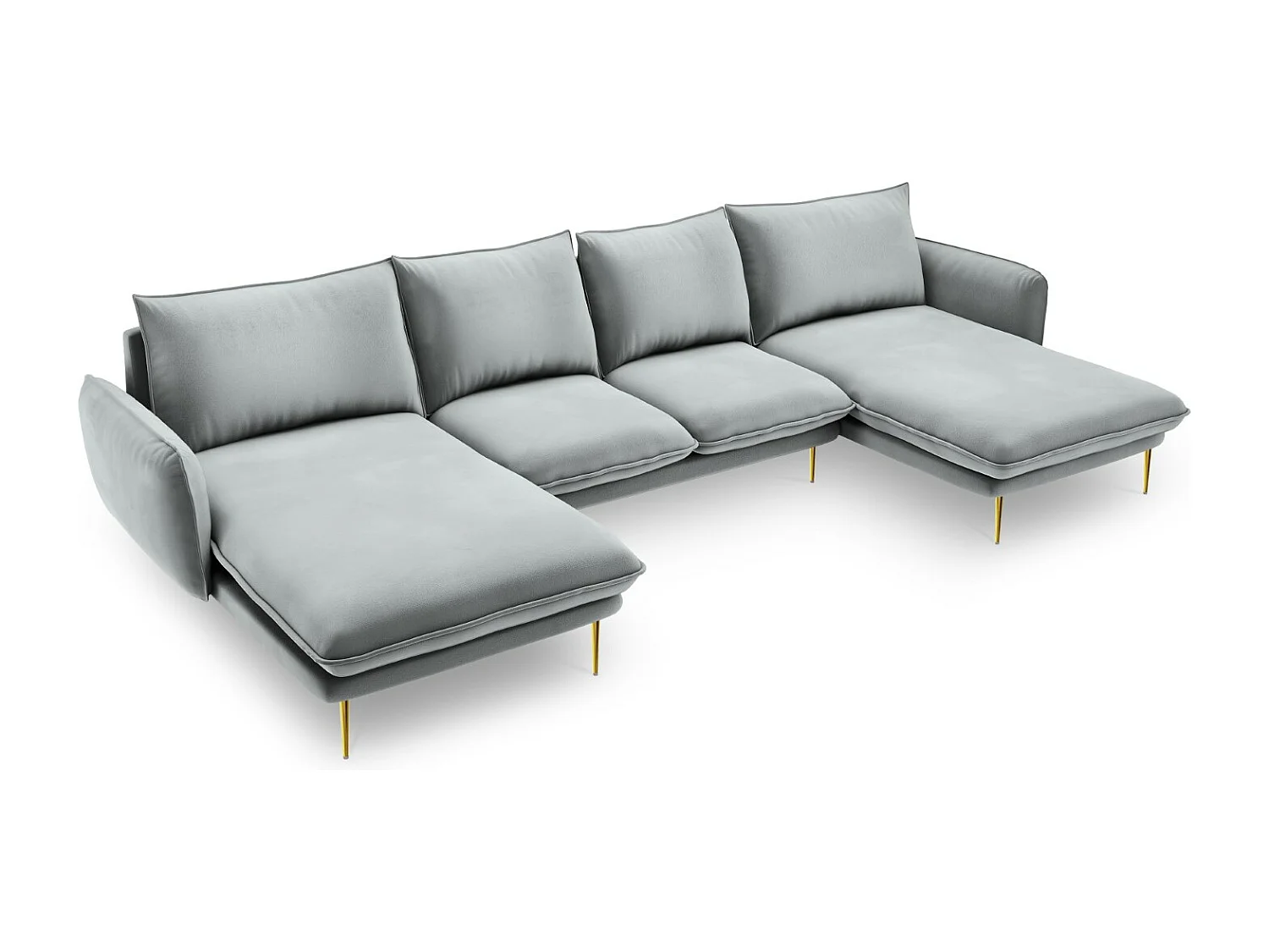Cosmopolitan Design - Sofa panoramiczna, "Vienna" 6 miejsc welur, szary jasny - 350x170x95cm