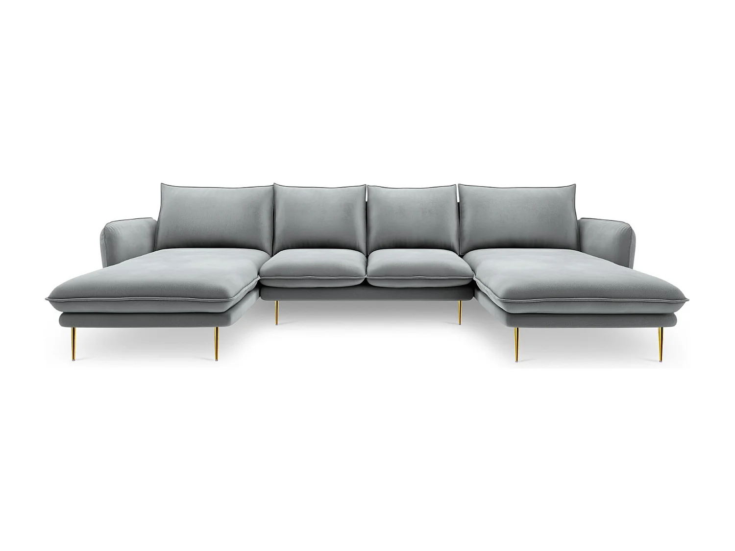 Cosmopolitan Design - Sofa panoramiczna, "Vienna" 6 miejsc welur, szary jasny - 350x170x95cm
