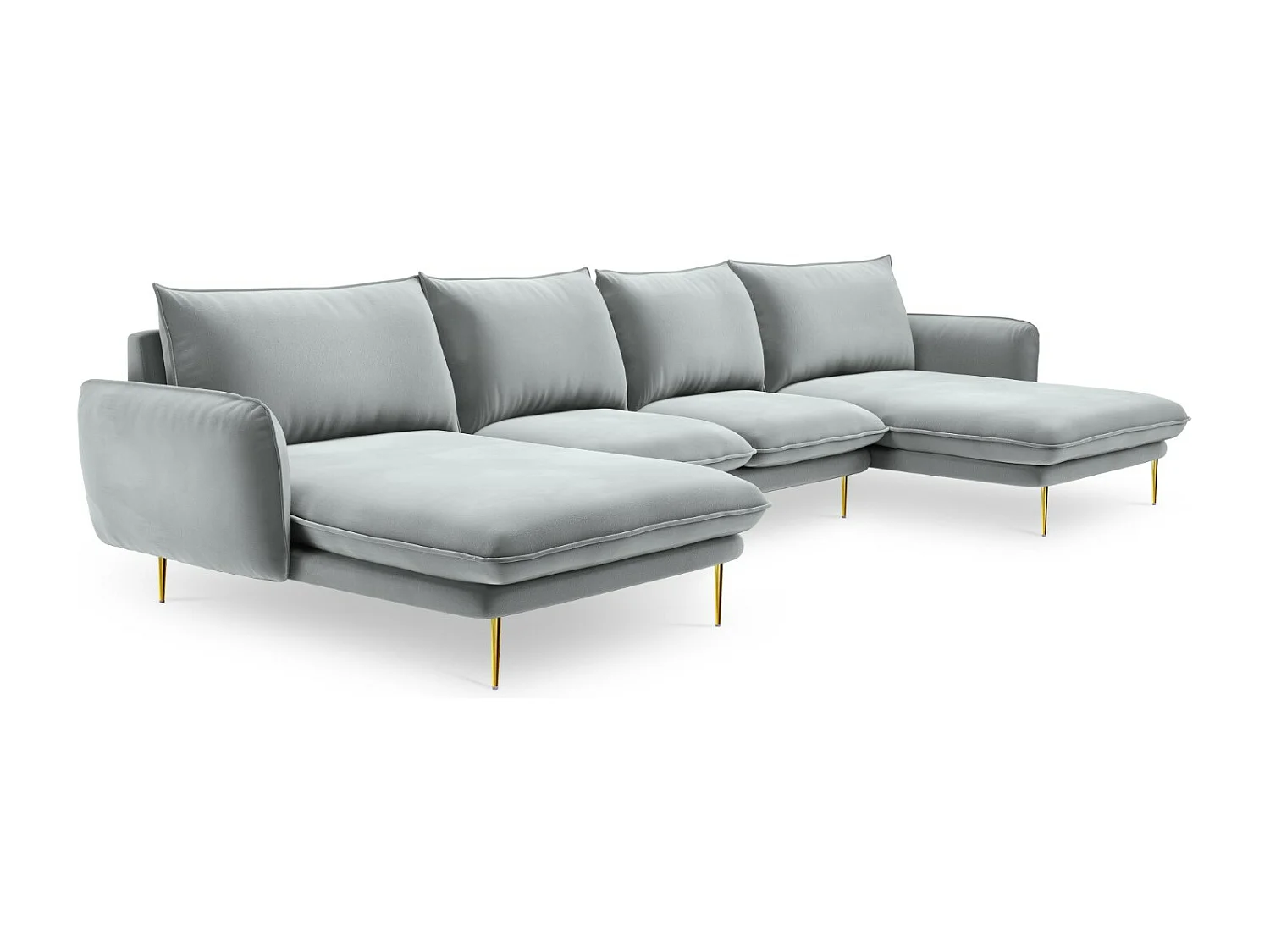 Cosmopolitan Design - Sofa panoramiczna, "Vienna" 6 miejsc welur, szary jasny - 350x170x95cm