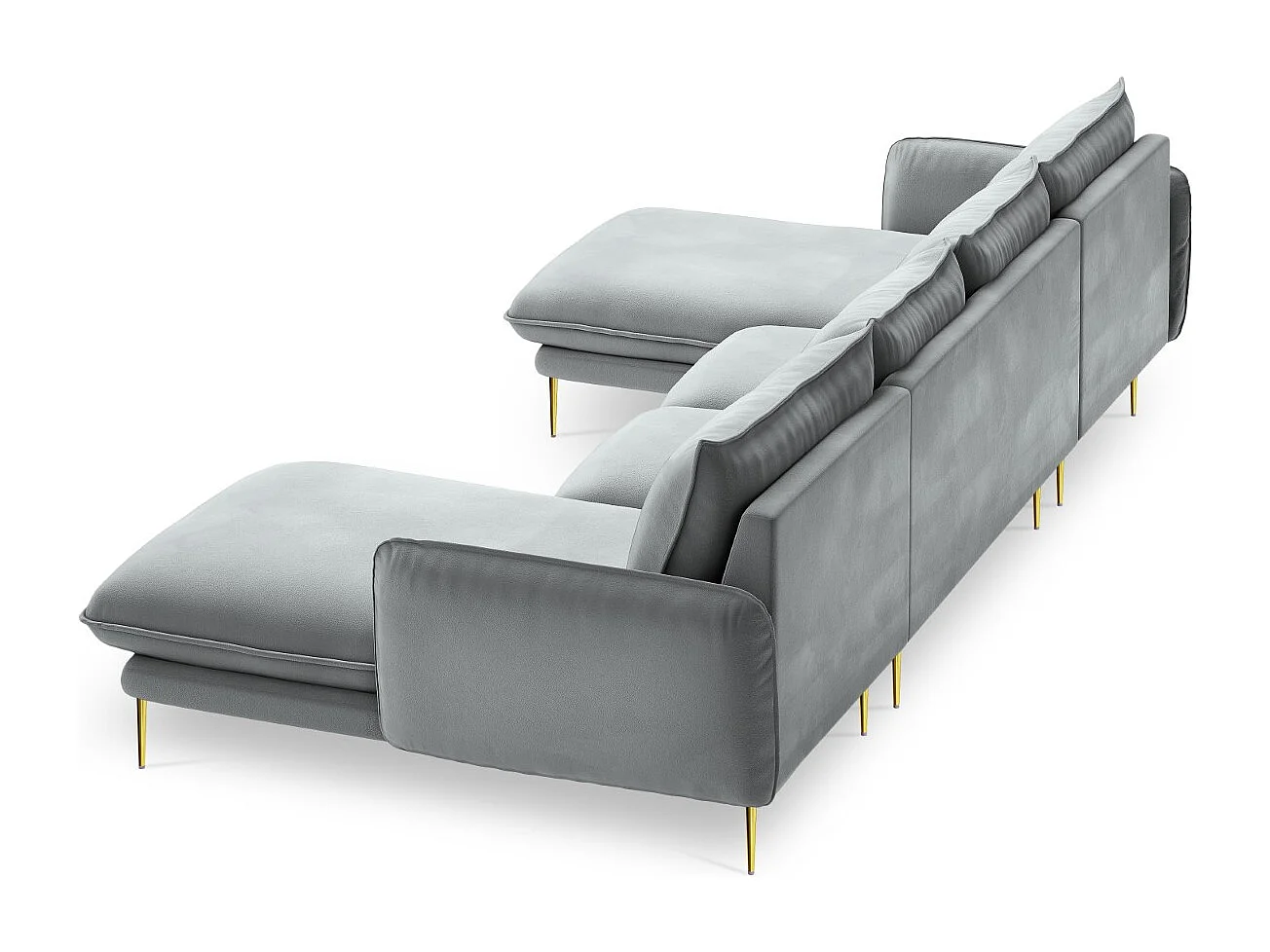 Cosmopolitan Design - Sofa panoramiczna, "Vienna" 6 miejsc welur, szary jasny - 350x170x95cm