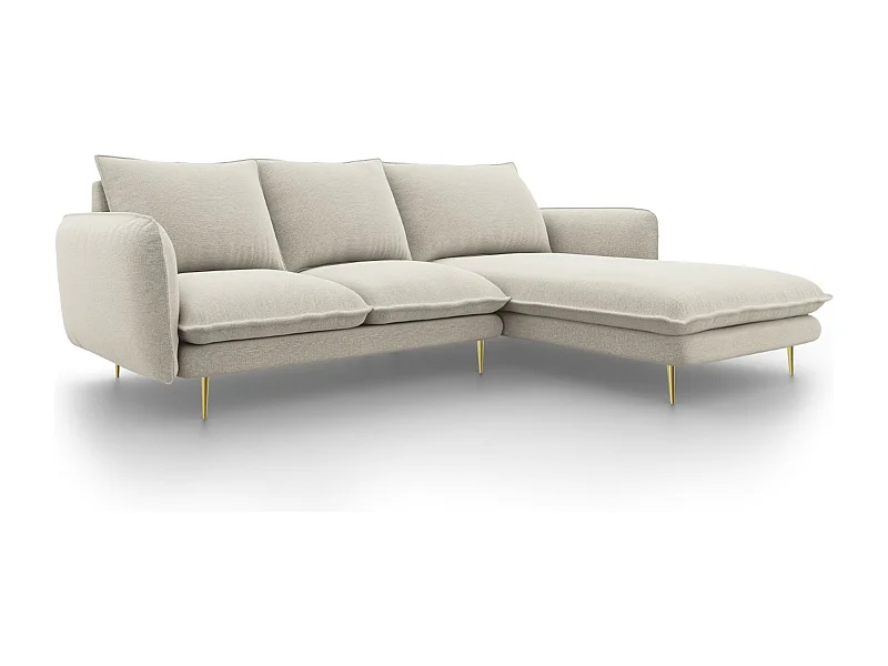 Cosmopolitan Design - Canapé d'angle droit "Vienna" 5 places en tissu structurel beige clair - 255x170x95cm
