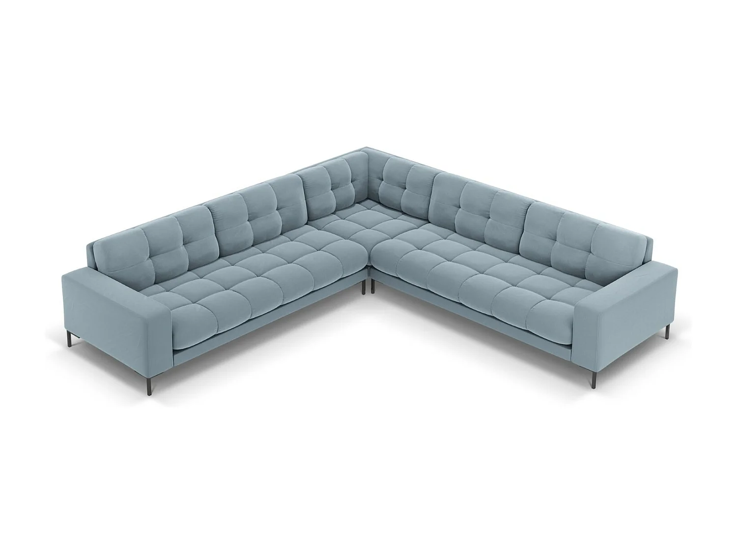 Cosmopolitan Design - Canapé d'angle symétrique "Bali" 6 places en velours bleu clair - 256x256x75cm