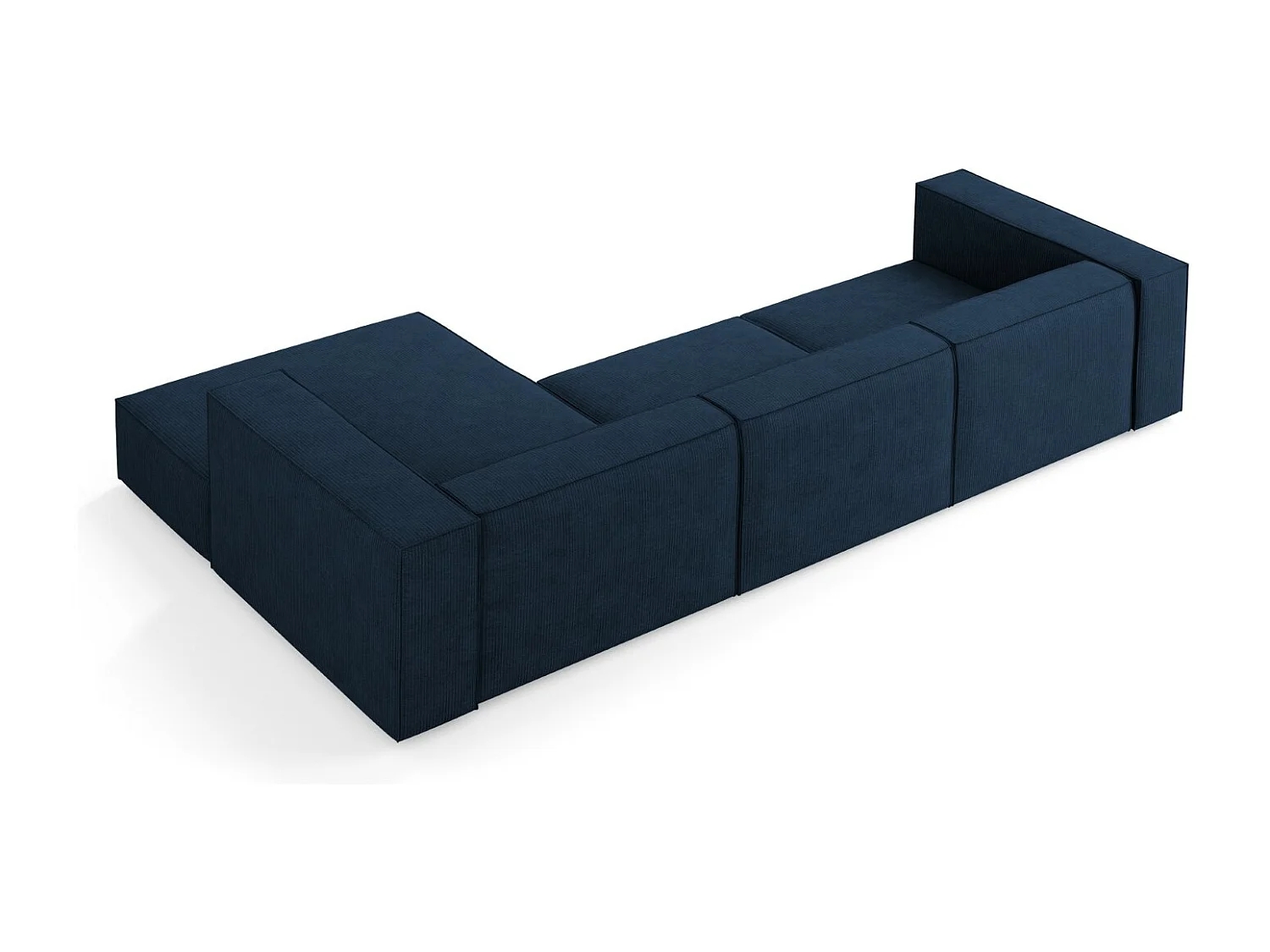 Cosmopolitan Design - Sofá de canto direito "Arendal" 4 lugares em tecido chenille com efeito canelado azul real - 284x166x70cm