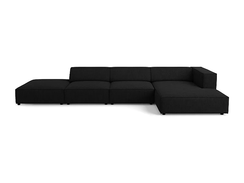 Cosmopolitan Design - Sofá esquinero derecho "Arendal" 5 plazas de tejido chenilla con efecto acanalado negro - 341x166x70cm