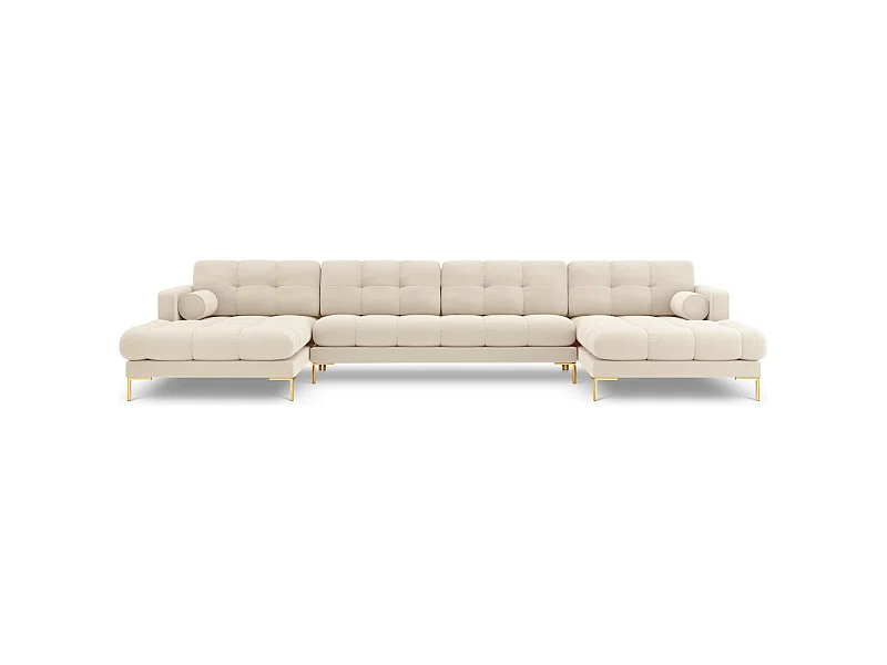 Cosmopolitan Design - 7-Sitzer Panoramasofa "Bali" aus strukturiertem Stoff leichtes beige - 383x185x75cm