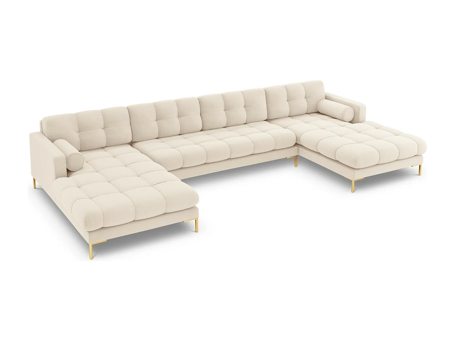 Cosmopolitan Design - Sofá panorâmico "Bali" 7 lugares em tecido estrutural bege claro - 383x185x75cm