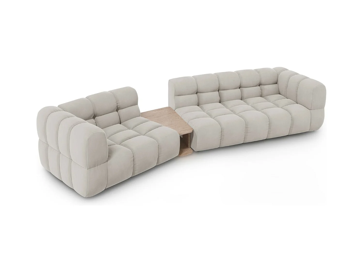 Cosmopolitan Design - Linker modulaire bank "Sky" 3 zitplaatsen, Flueel, Lichtbeige - 353x148x75cm