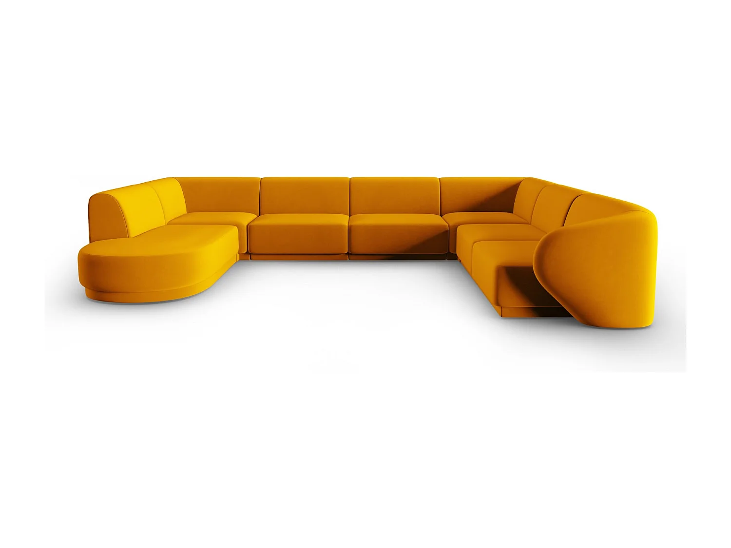 CXL by Christian Lacroix - Canapé d'angle droit panoramique modulable "Lionel" 8 places en velours jaune - 342x323x74cm