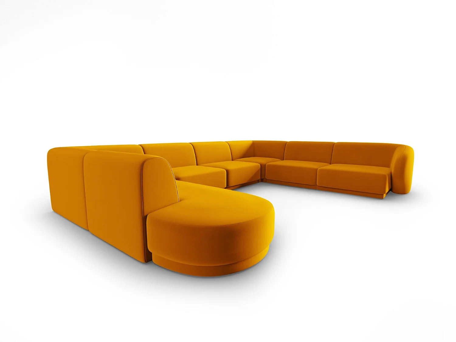 CXL by Christian Lacroix - Canapé d'angle droit panoramique modulable "Lionel" 8 places en velours jaune - 342x323x74cm