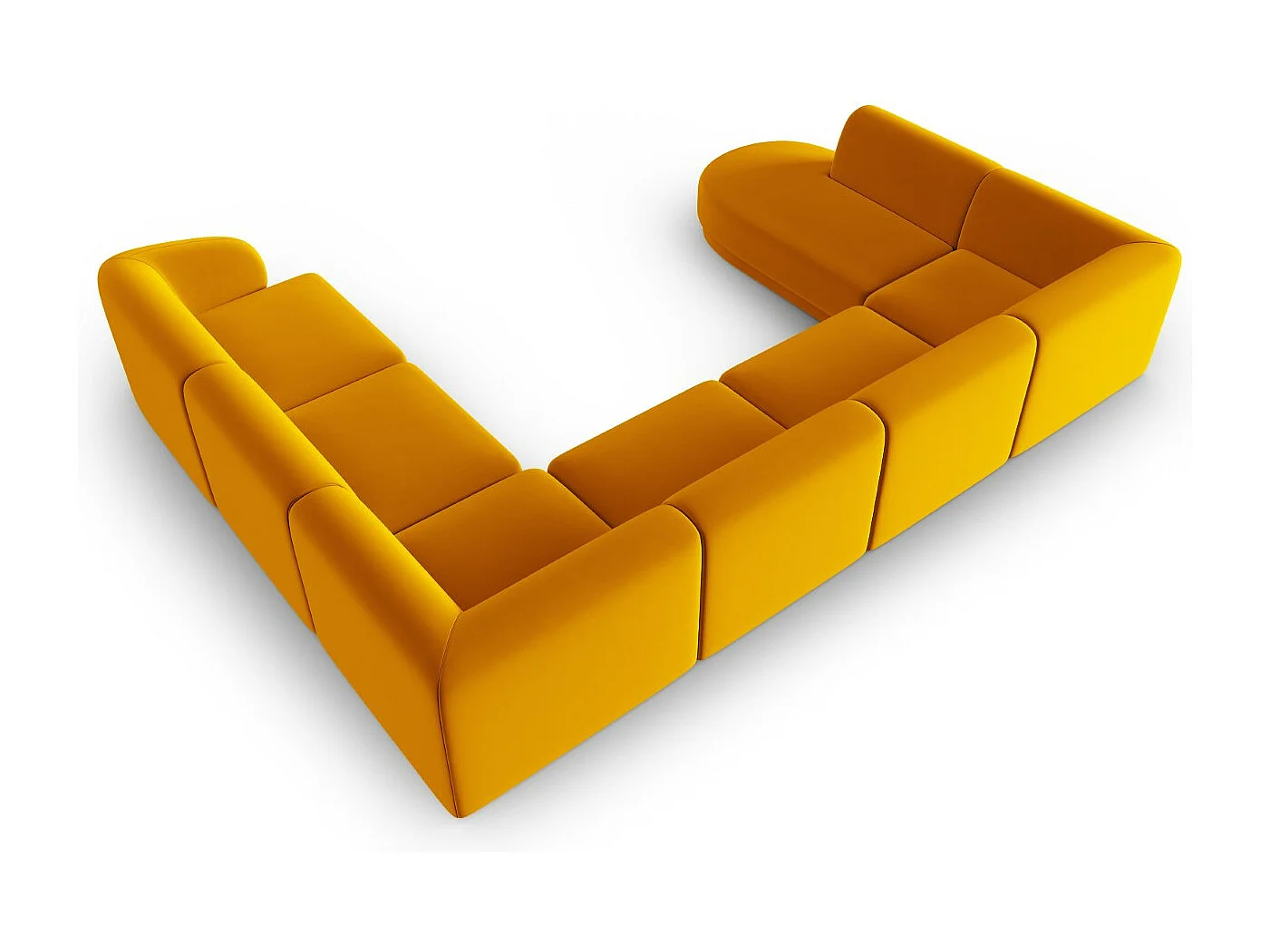 CXL by Christian Lacroix - Canapé d'angle droit panoramique modulable "Lionel" 8 places en velours jaune - 342x323x74cm