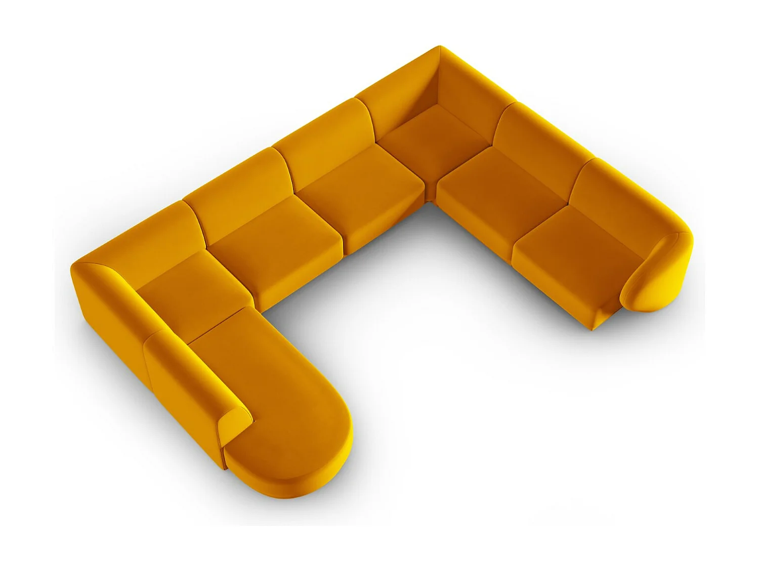 CXL by Christian Lacroix - Canapé d'angle droit panoramique modulable "Lionel" 8 places en velours jaune - 342x323x74cm