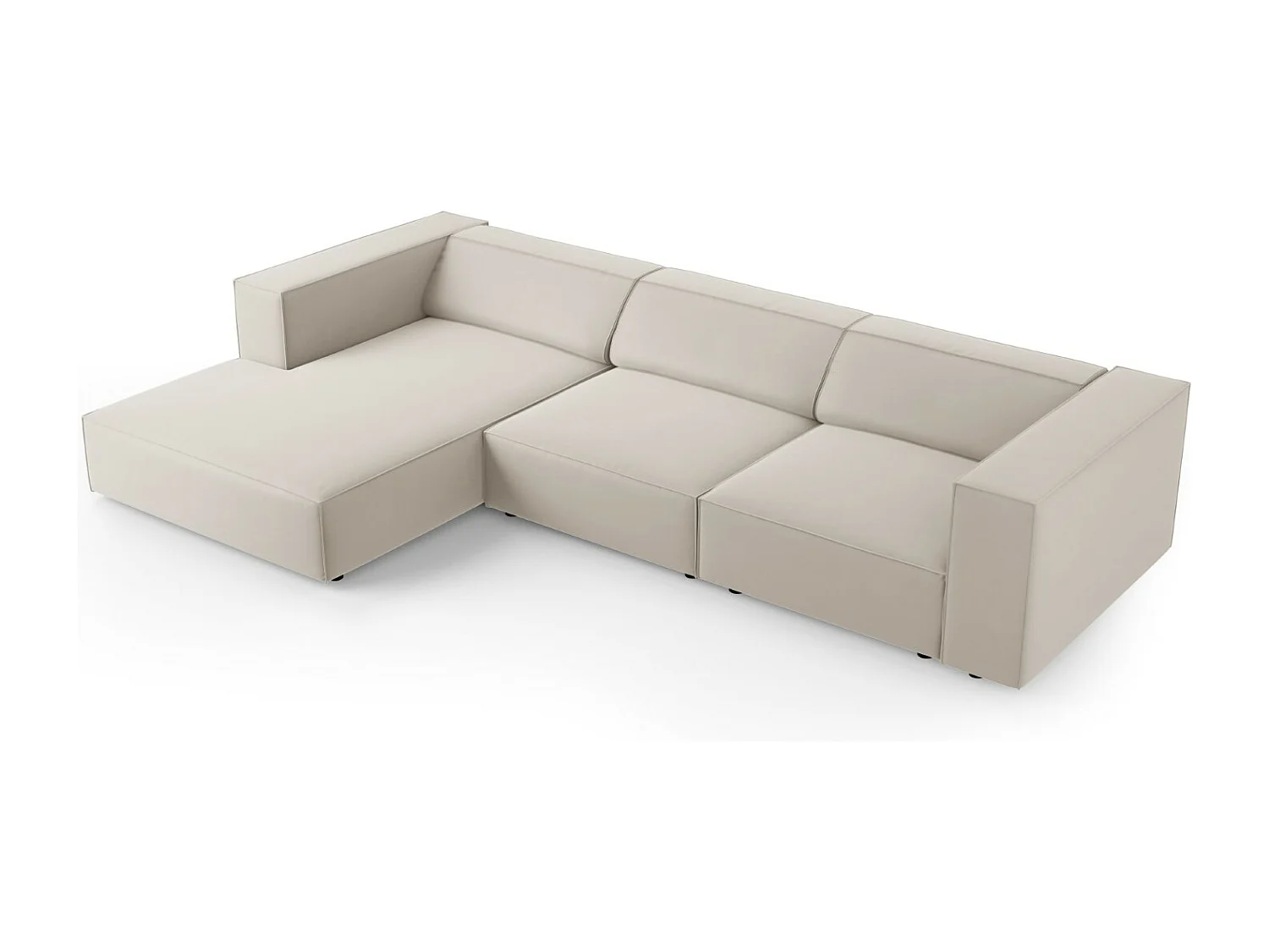 Cosmopolitan Design - 4-Sitzer Ecksofa links "Arendal" aus Samt Ecru - 284x166x70cm