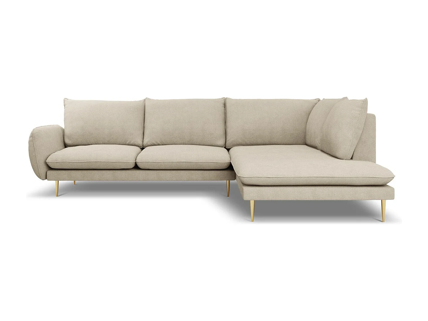 Cosmopolitan Design - Sofá de canto direito "Vienna" 6 lugares em tecido estrutural bege - 275x185x95cm