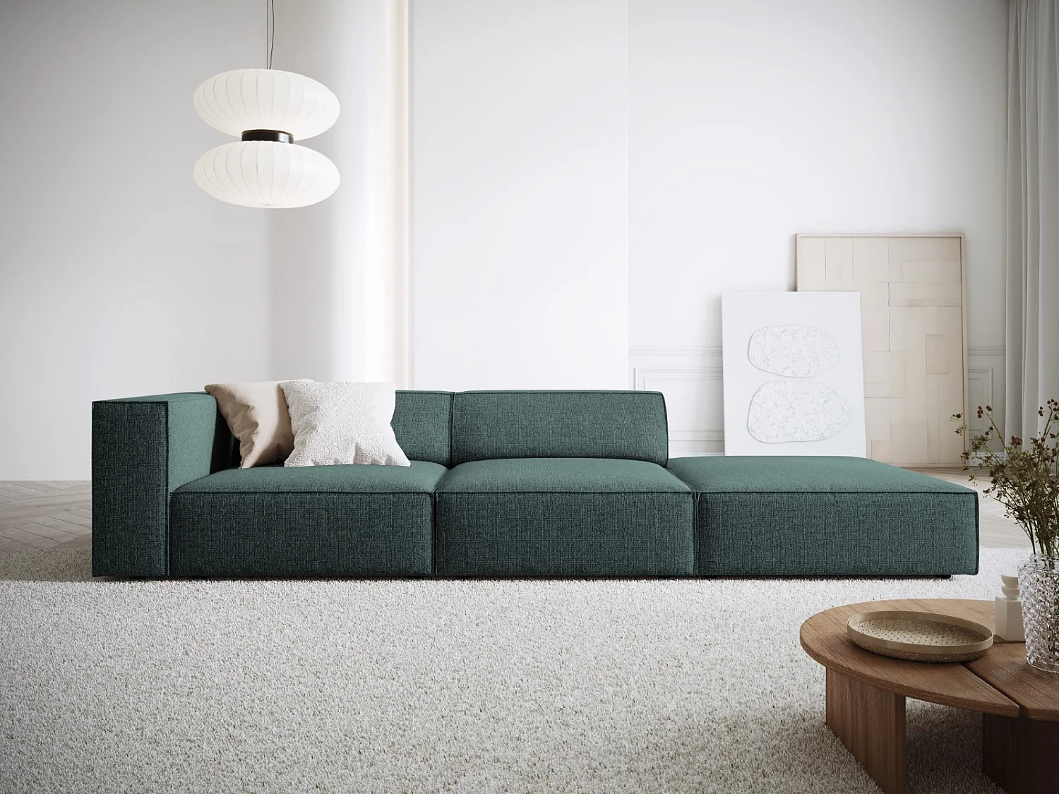 Cosmopolitan Design - Sofa bok prawy, "Arendal" 4 miejsca szenil, petrol - 262x102x70cm