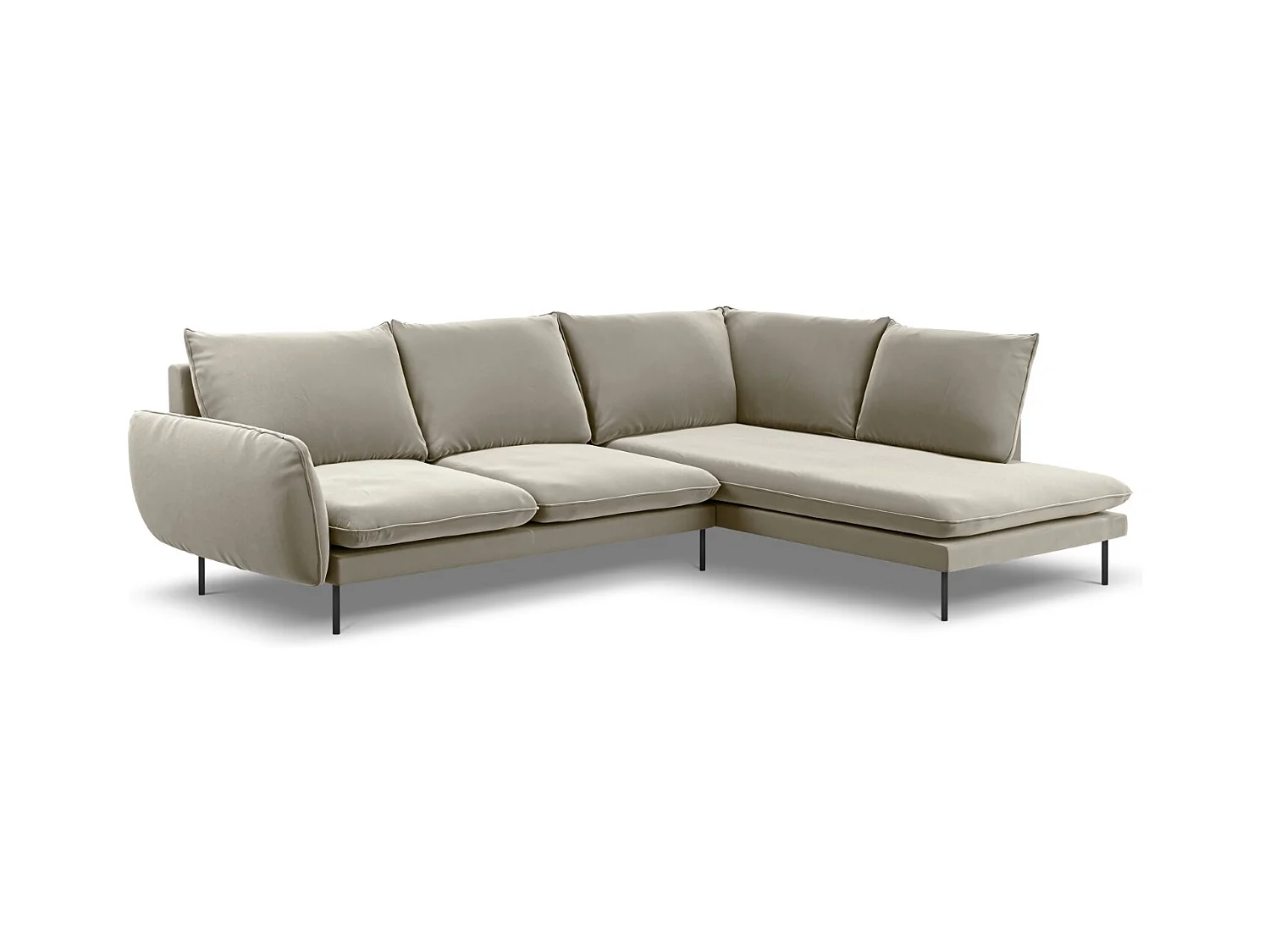 Cosmopolitan Design - Canapé d'angle droit "Vienna" 6 places en velours beige - 275x185x95cm