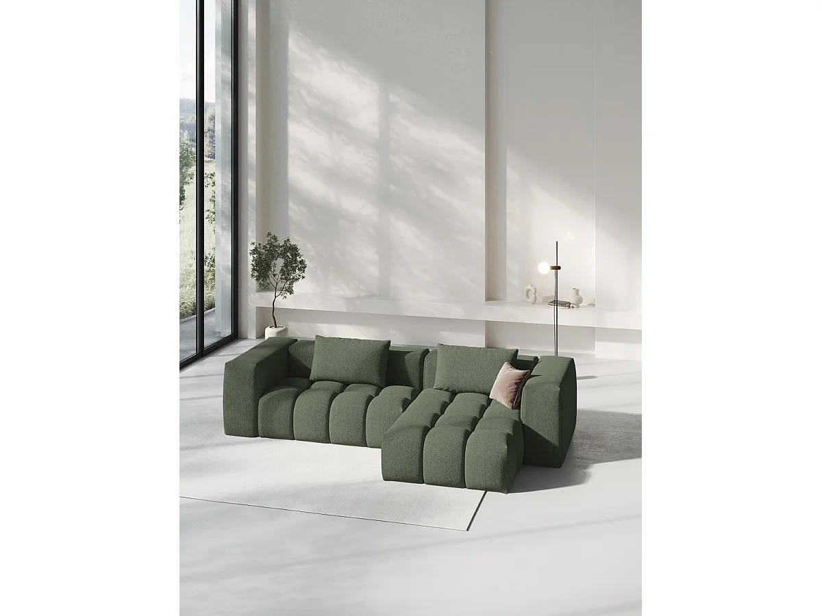 CXL by Christian Lacroix - Sofá modular de canto direito "Lorella" 3 lugares em tecido estrutural verde oliva escuro - 260x145x70cm