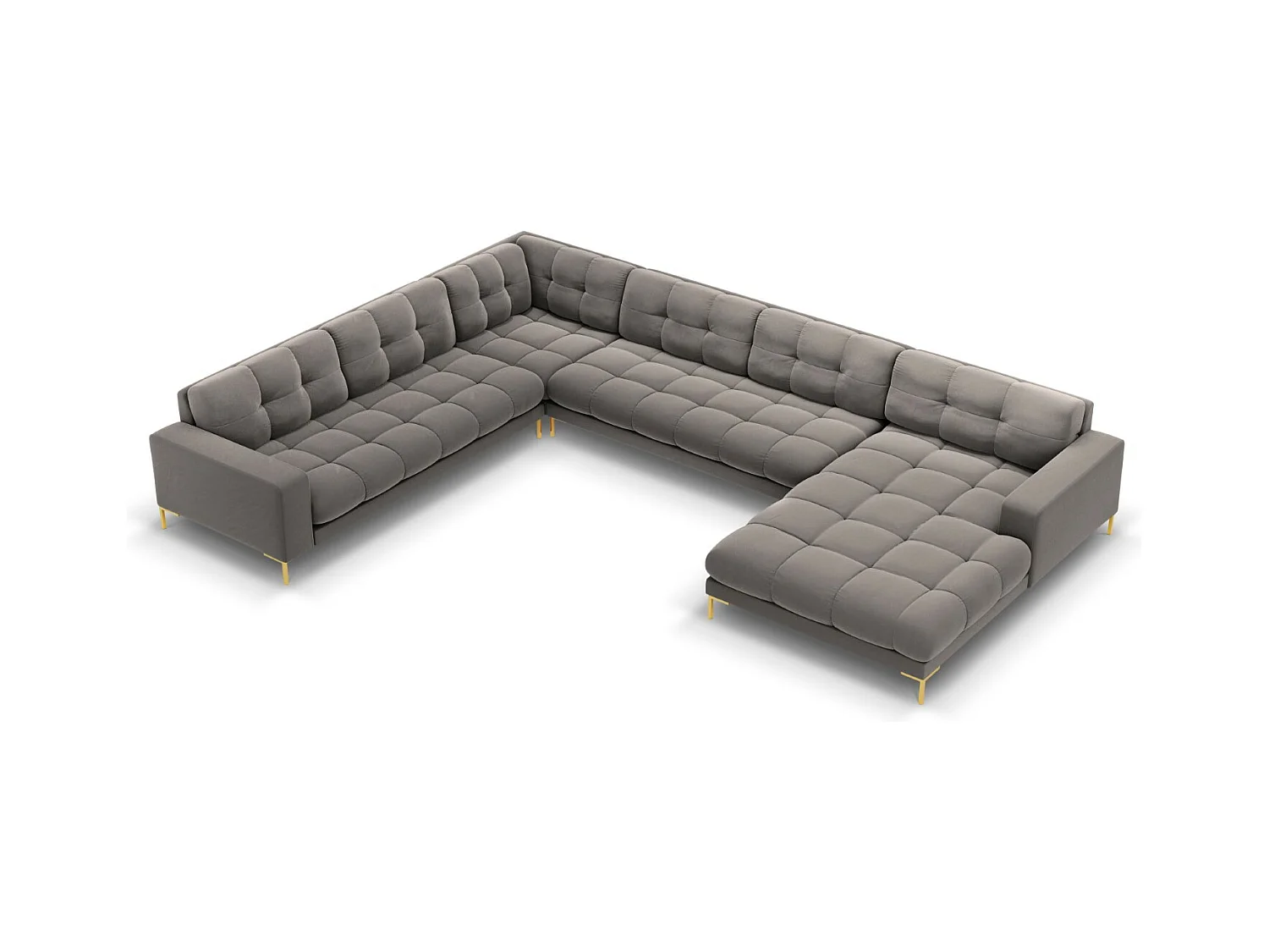 Cosmopolitan Design - Canapé d'angle gauche panoramique "Bali" 7 places en velours gris clair - 327x256x75cm