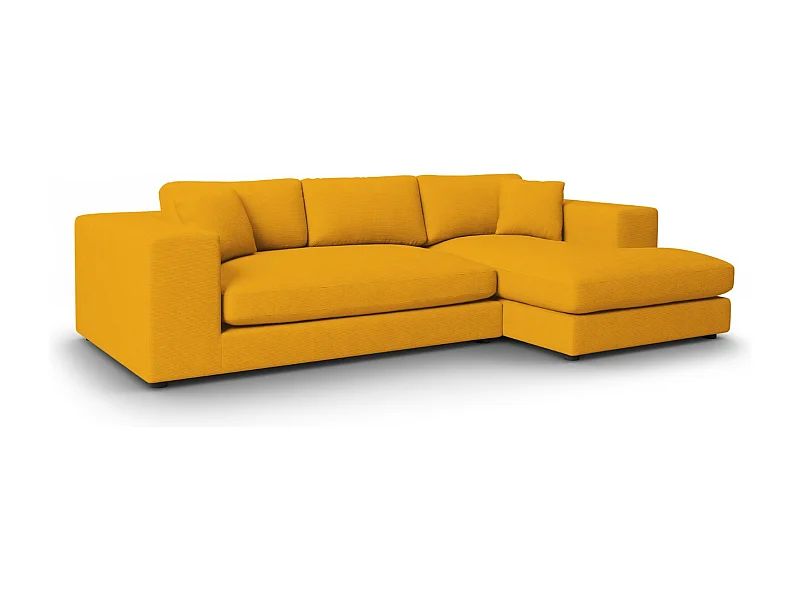 CXL by Christian Lacroix - Sofá de canto direito "Tendance" 5 lugares em veludo cotelê amarelo - 282x174x72cm