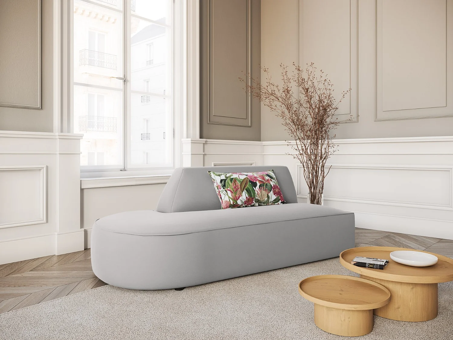 CXL by Christian Lacroix - Sofá modular virado para a esquerda "Charles" 2 lugares em veludo cinza claro - 181x93x69cm