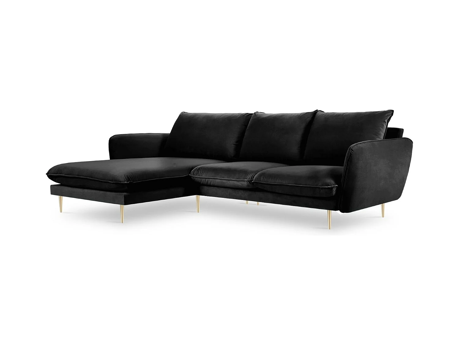 Cosmopolitan Design - Canapé d'angle gauche "Vienna" 5 places en velours noir - 255x170x95cm