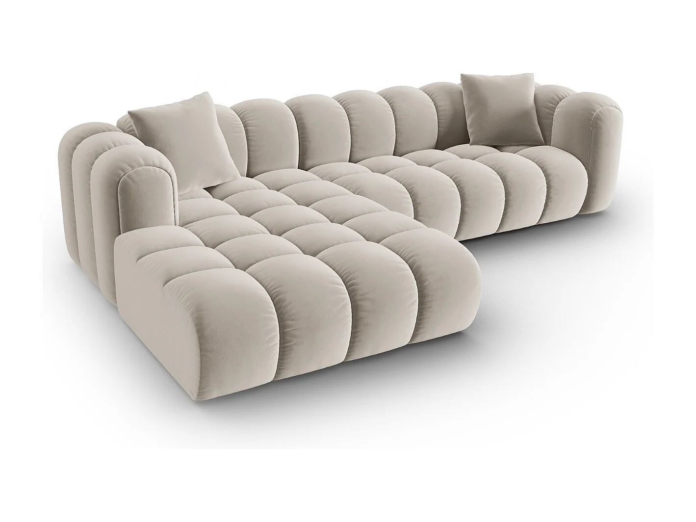 CXL by Christian Lacroix - Canapé d'angle gauche modulable "Clotilde" 4 places en velours écru - 306x190x70cm