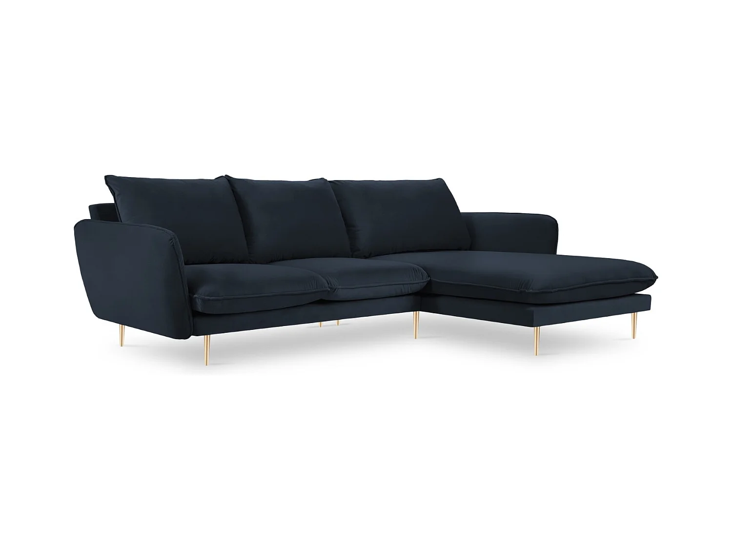 Cosmopolitan Design - Rechter hoekbank "Vienna" 5 zitplaatsen, Flueel, Donkerblauw - 255x170x95cm