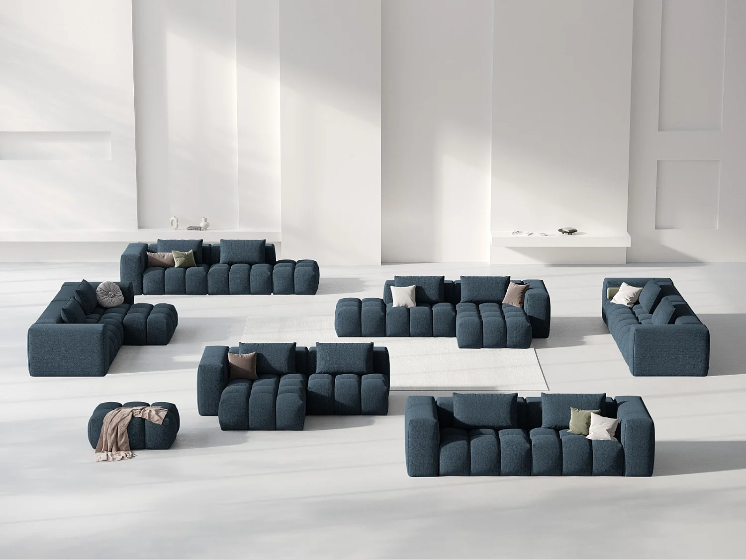 CXL by Christian Lacroix - Modulaire hoekbank links "Lorella" 3 zitplaatsen, Structurele stof, Donkerblauw - 205x145x70cm