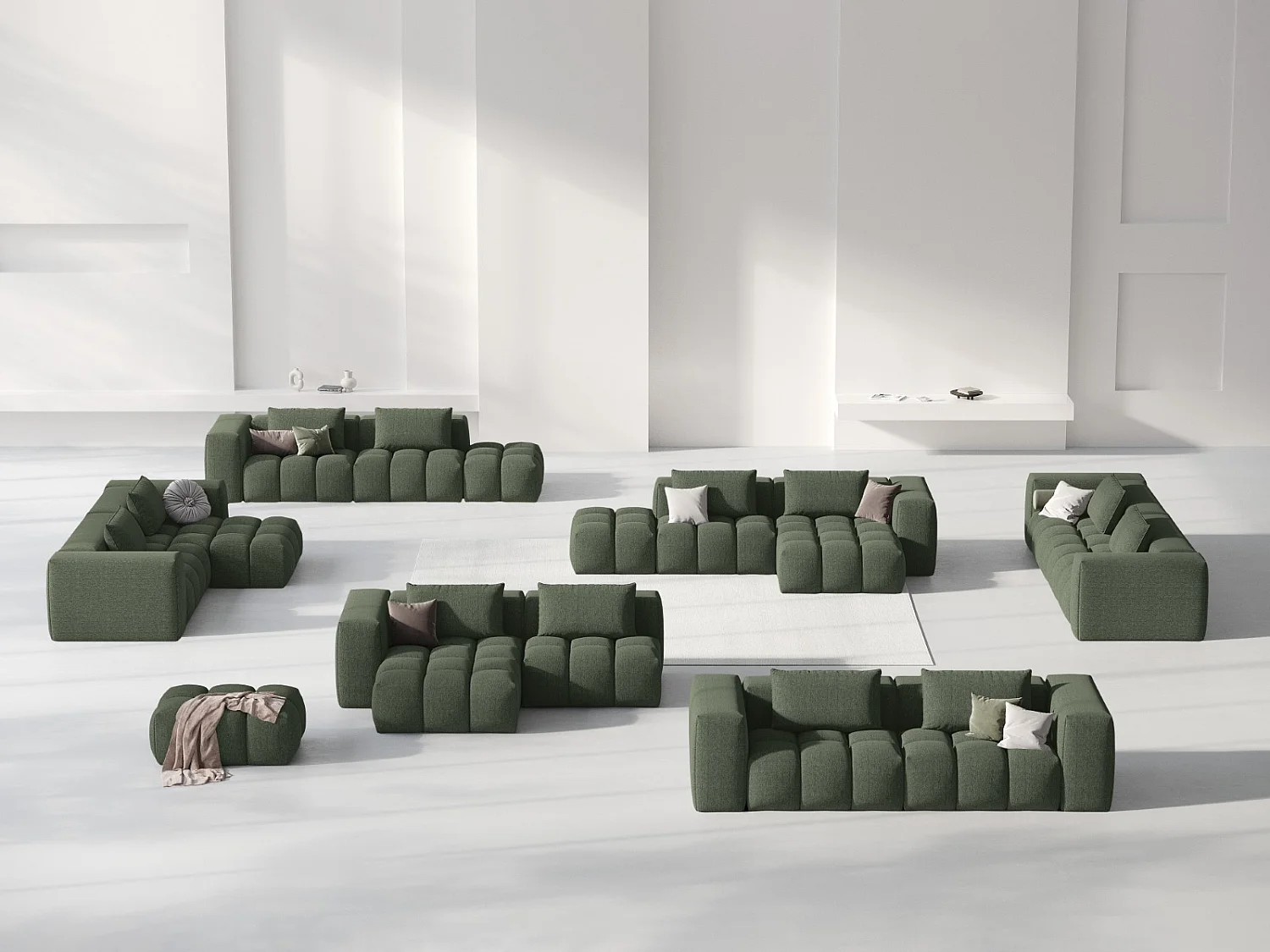 CXL by Christian Lacroix - Sofá modular de canto esquerdo "Lorella" 3 lugares em tecido estrutural verde oliva escuro - 205x145x70cm