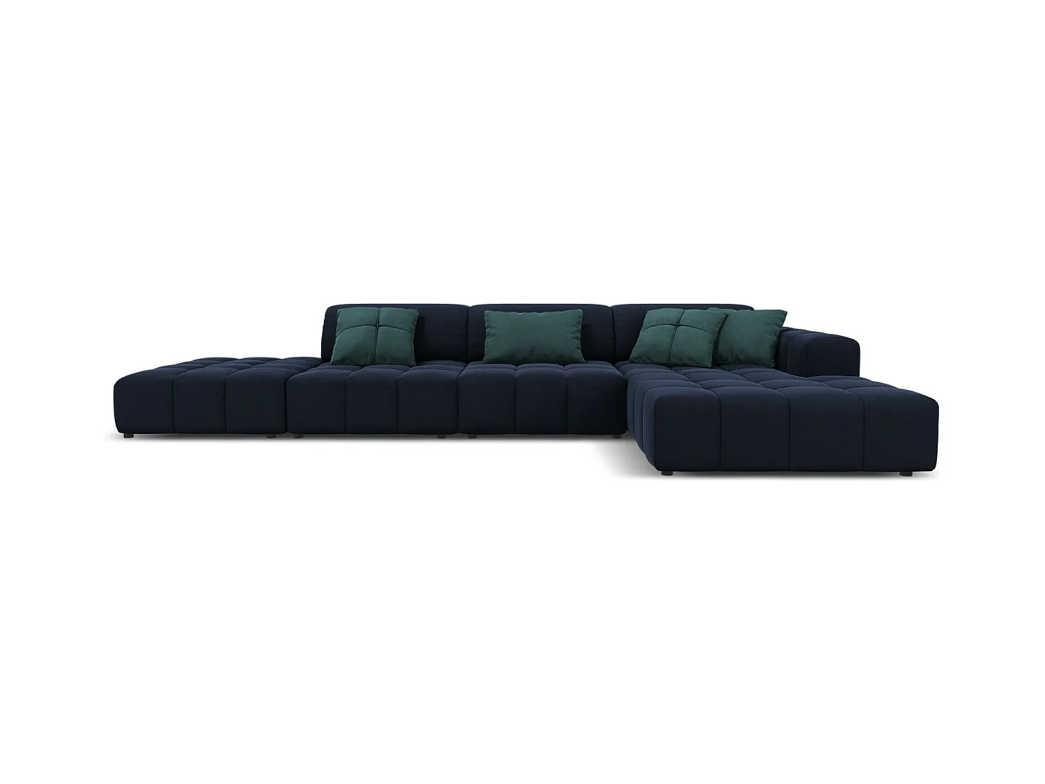 CXL by Christian Lacroix - Canapé d'angle droit "Luc" 5 places en velours bleu foncé - 341x166x70cm