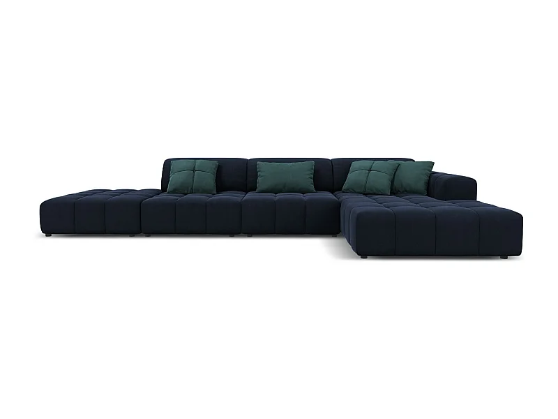 CXL by Christian Lacroix - Sofá de canto direito "Luc" 5 lugares em veludo azul escuro - 341x166x70cm