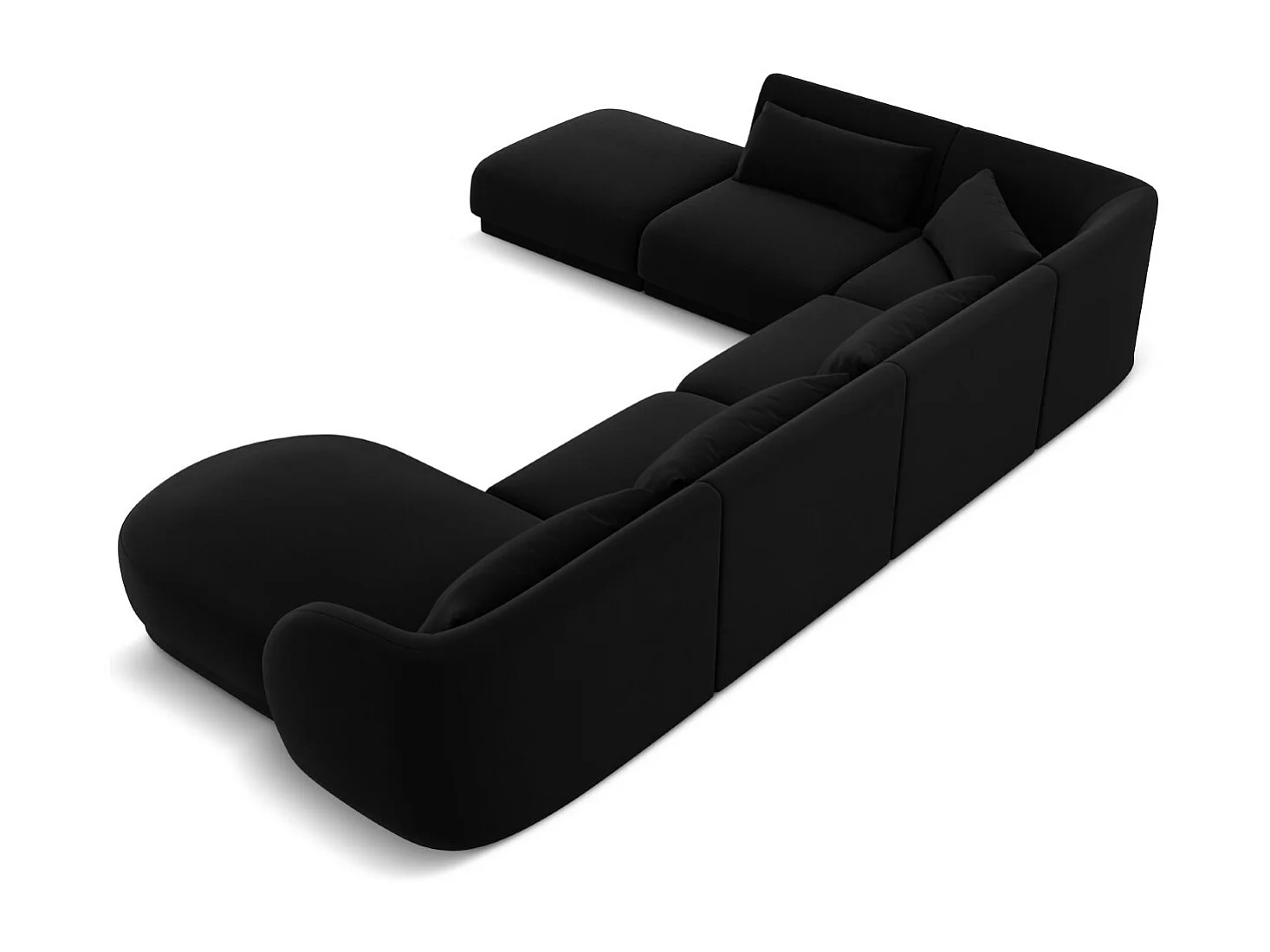 Cosmopolitan Design - Divano panoramico sinistro "Tulum" 6 posti in velluto nero - 330x255x70cm