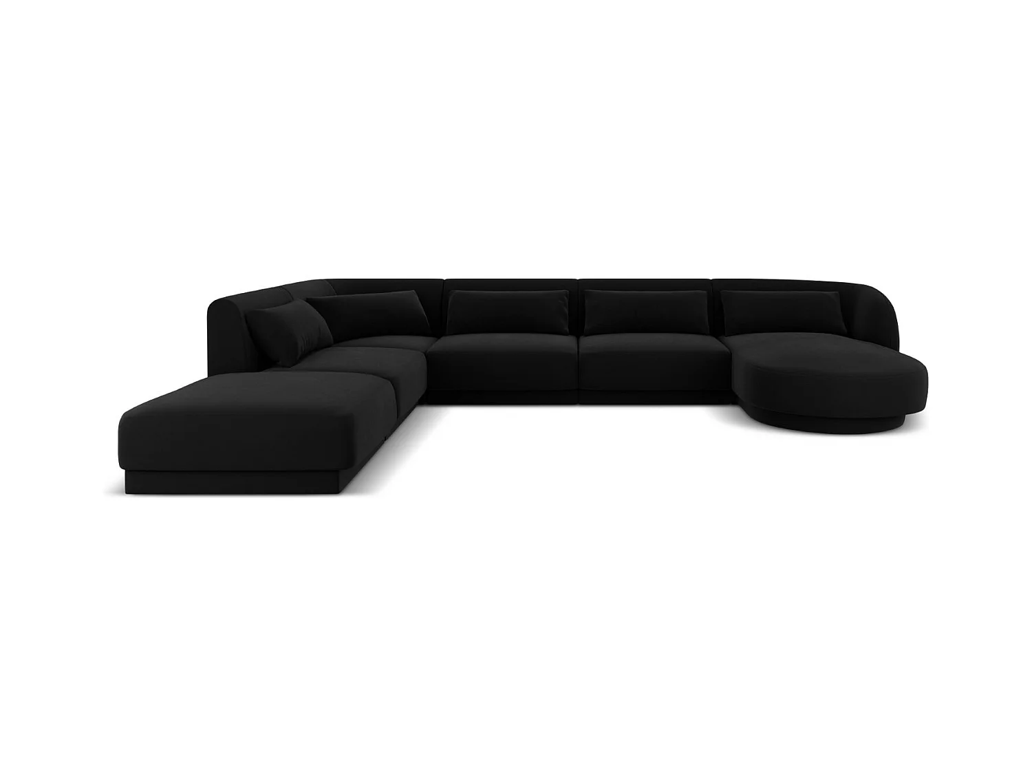 Cosmopolitan Design - Canapé d'angle gauche panoramique "Tulum" 6 places en velours noir - 330x255x70cm