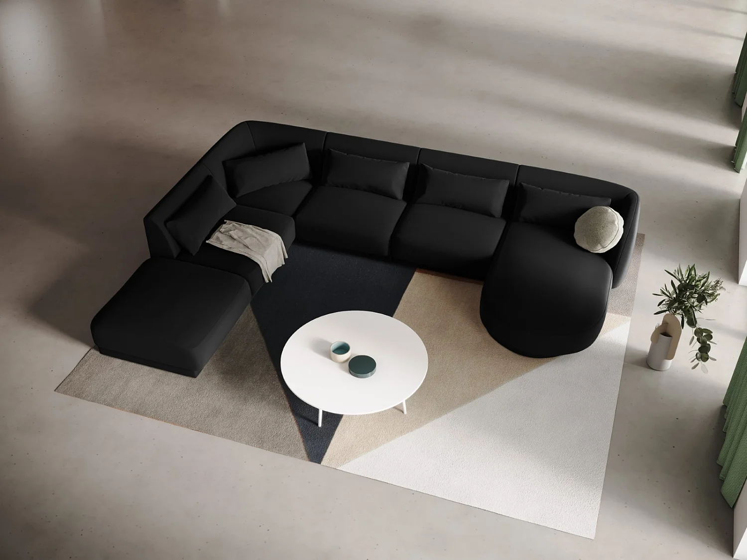 Cosmopolitan Design - Canapé d'angle gauche panoramique "Tulum" 6 places en velours noir - 330x255x70cm