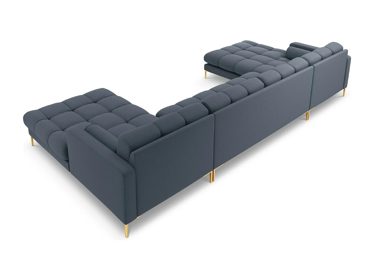 Cosmopolitan Design - 7-Sitzer Panoramasofa "Bali" aus strukturiertem Stoff dunkelblau - 383x185x75cm