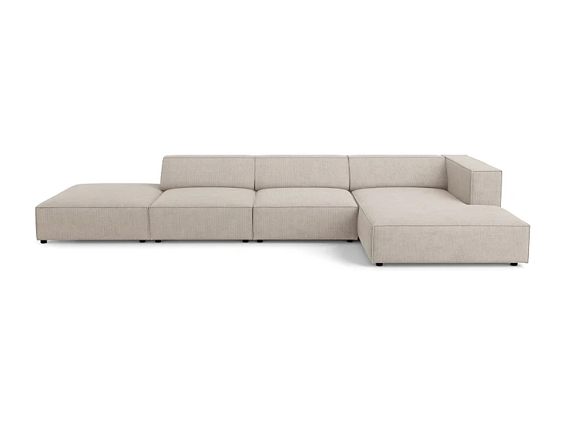 Cosmopolitan Design - Divano angolare destro "Arendal" 5 posti in ciniglia con effetto a coste beige scuro - 341x166x70cm