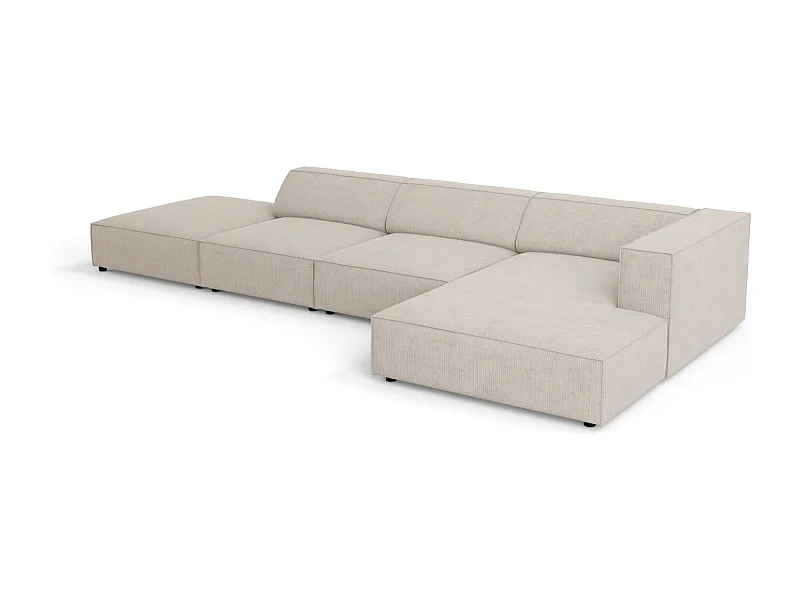 Cosmopolitan Design - Canapé d'angle droit "Arendal" 5 places en chenille avec un effet côtelé beige foncé - 341x166x70cm