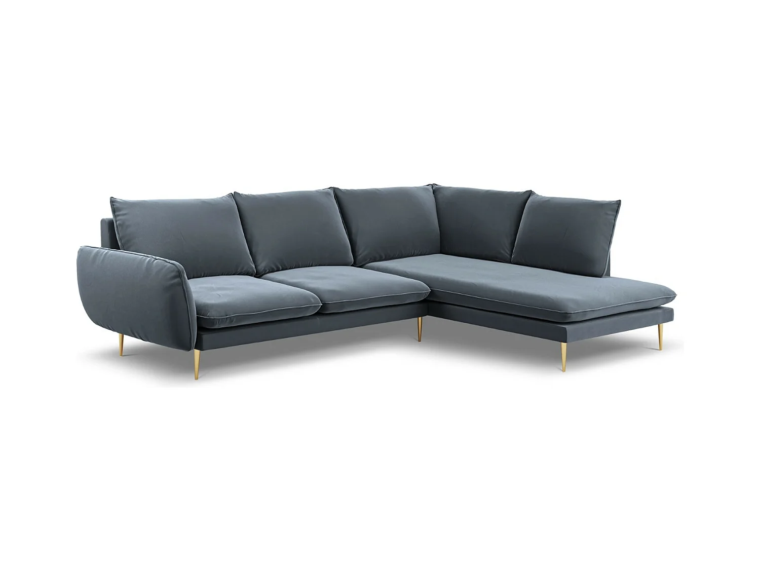 Cosmopolitan Design - Rechter hoekbank "Vienna" 6 zitplaatsen, Flueel, Blauw Grijs - 275x185x95cm