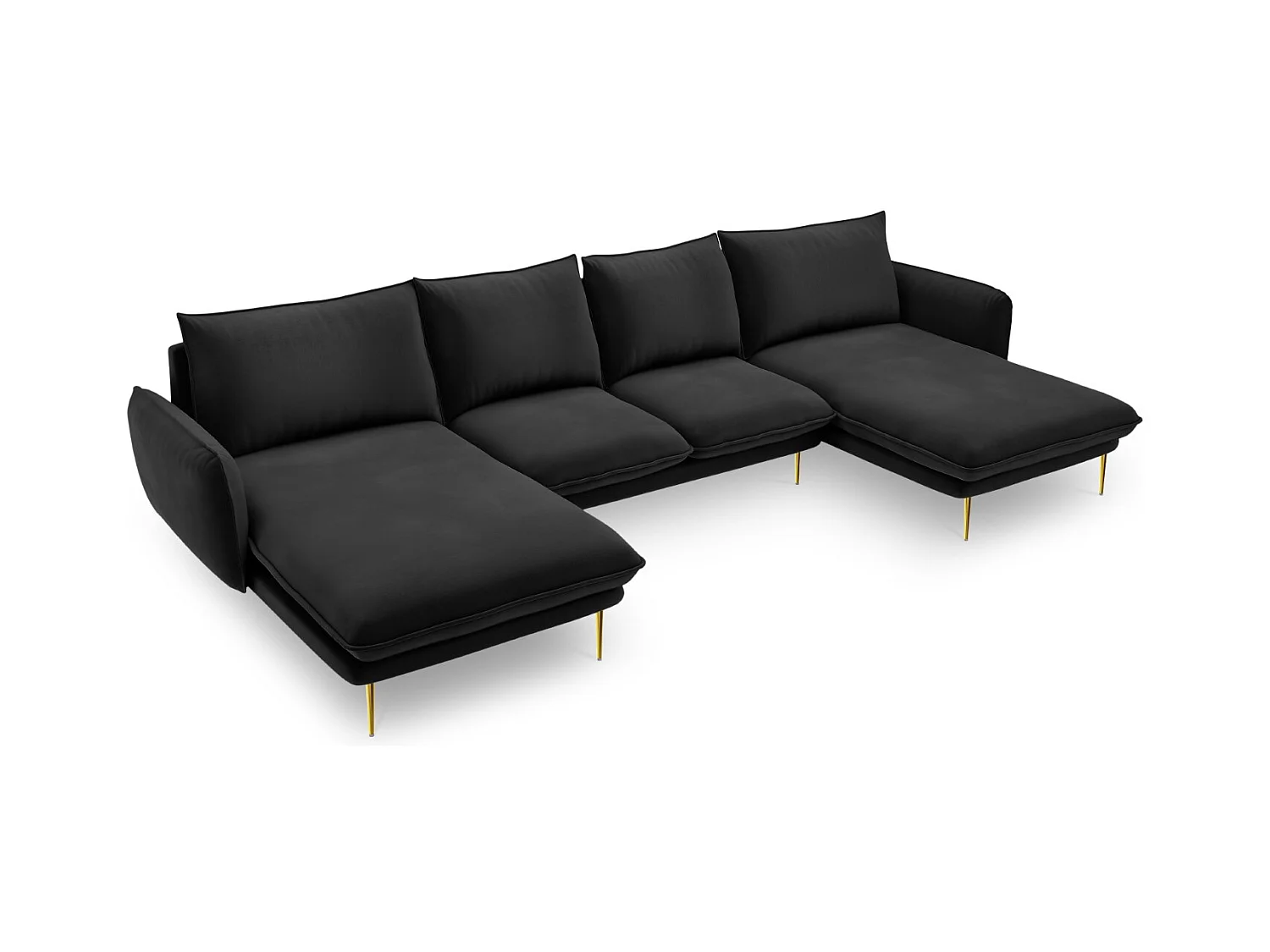 Cosmopolitan Design - Canapé panoramique "Vienna" 6 places en velours noir - 350x170x95cm