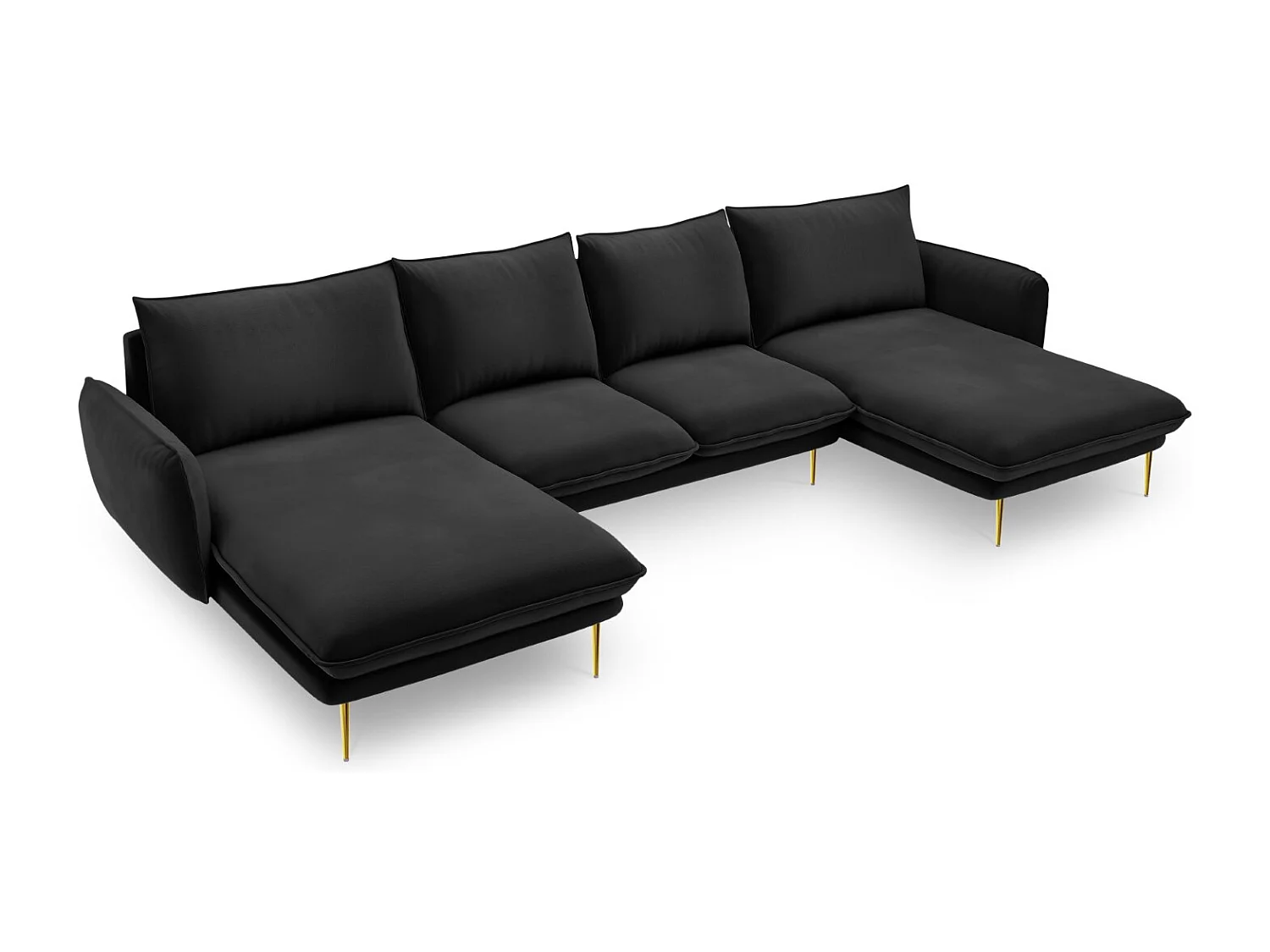 Cosmopolitan Design - Sofa panoramiczna, "Vienna" 6 miejsc welur, czarny - 350x170x95cm