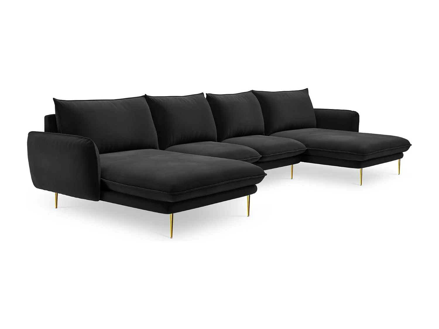 Cosmopolitan Design - Sofa panoramiczna, "Vienna" 6 miejsc welur, czarny - 350x170x95cm