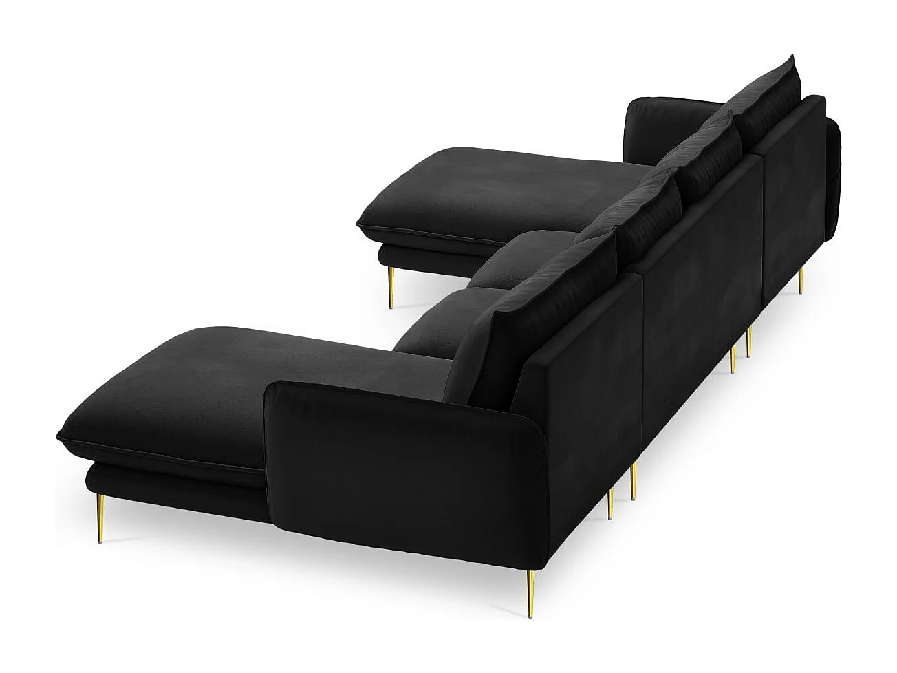 Cosmopolitan Design - Sofa panoramiczna, "Vienna" 6 miejsc welur, czarny - 350x170x95cm