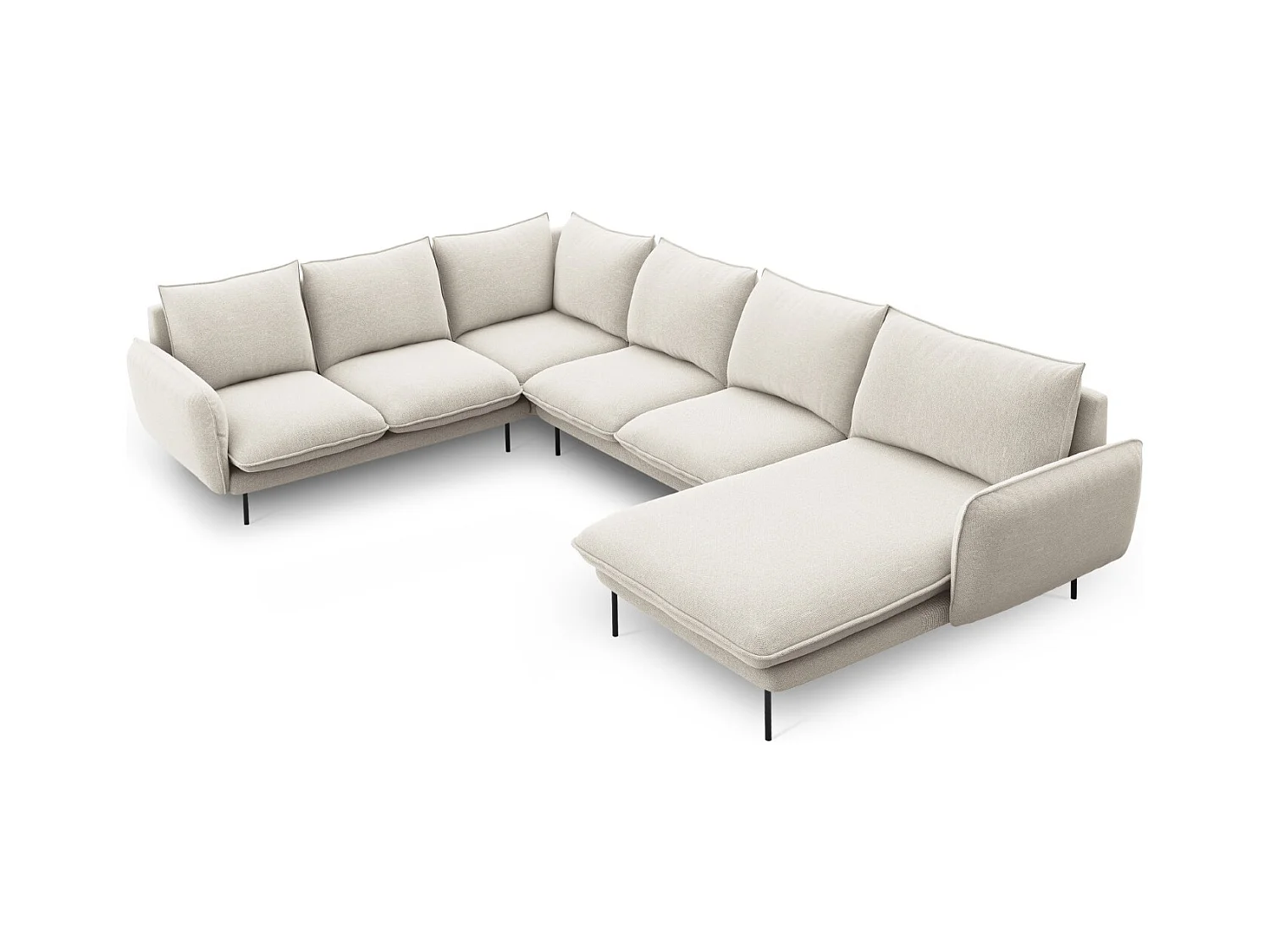Cosmopolitan Design - Canapé d'angle gauche panoramique "Vienna" 7 places en tissu structurel beige clair - 330x235x95cm