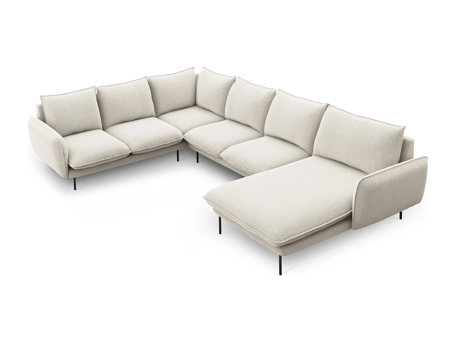 Cosmopolitan Design - Canapé d'angle gauche panoramique "Vienna" 7 places en tissu structurel beige clair - 330x235x95cm