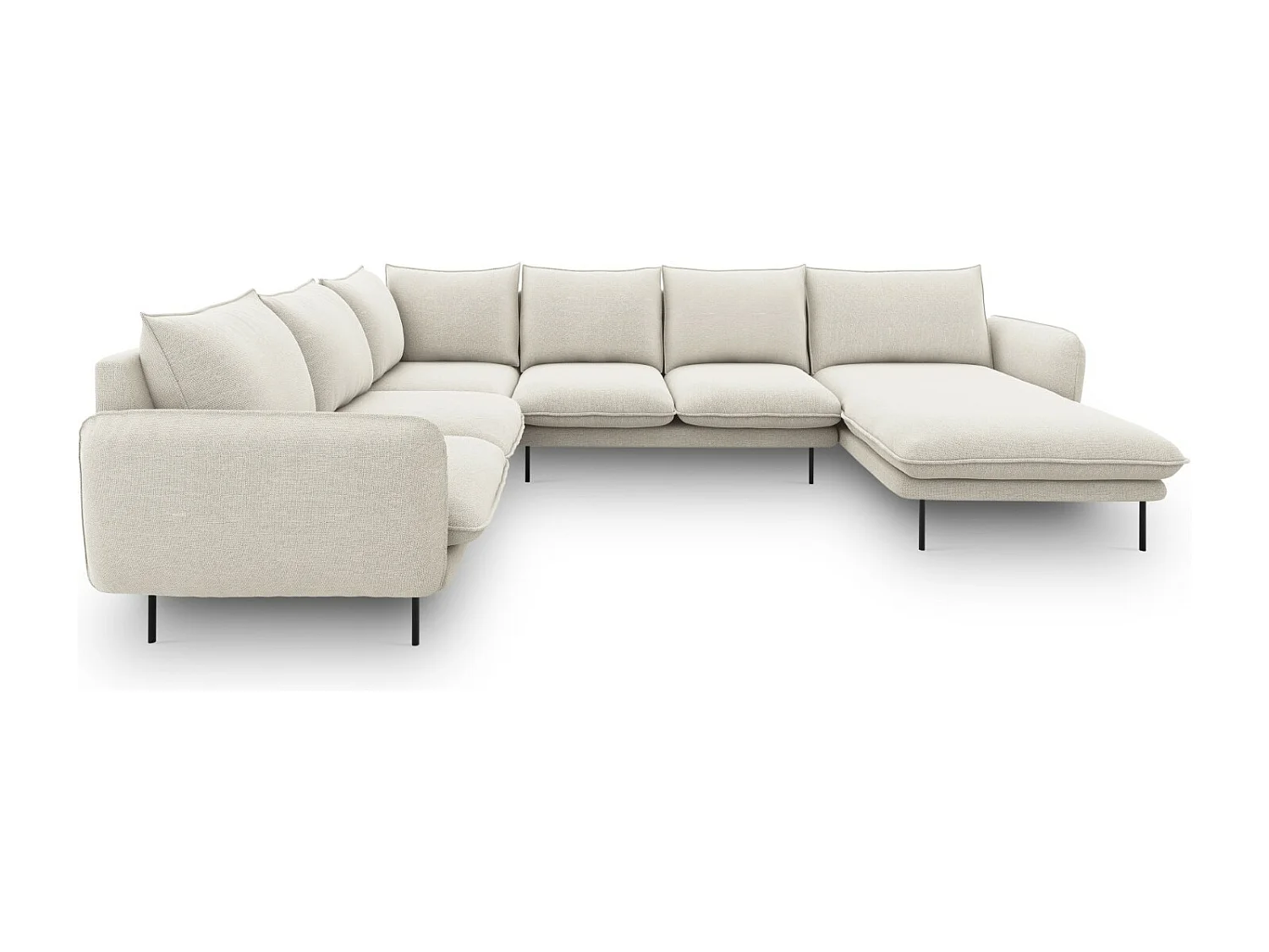 Cosmopolitan Design - Canapé d'angle gauche panoramique "Vienna" 7 places en tissu structurel beige clair - 330x235x95cm