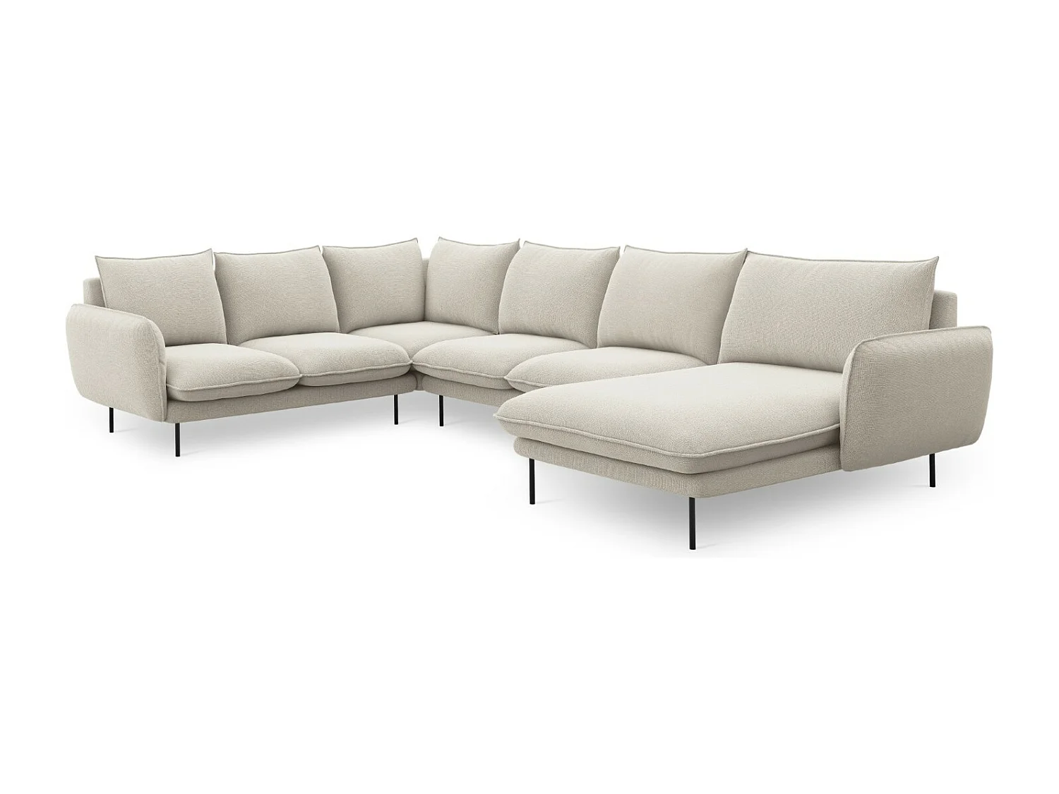 Cosmopolitan Design - Canapé d'angle gauche panoramique "Vienna" 7 places en tissu structurel beige clair - 330x235x95cm