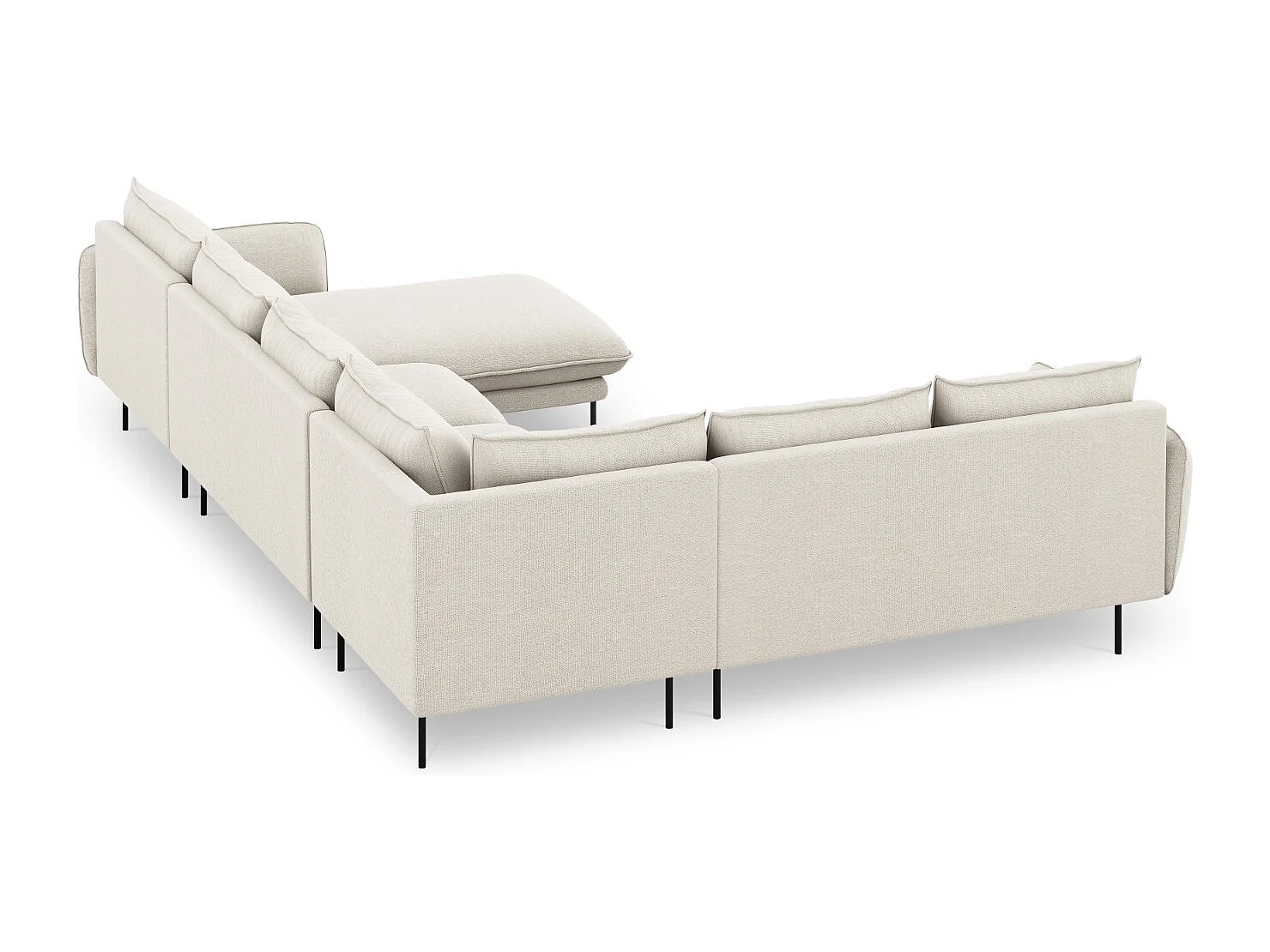 Cosmopolitan Design - Canapé d'angle gauche panoramique "Vienna" 7 places en tissu structurel beige clair - 330x235x95cm